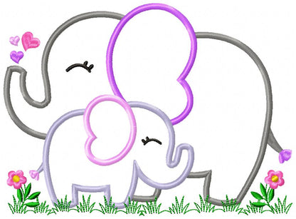 Elephant Mom and Daughter – Applique – Machine Embroidery Design