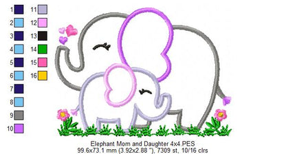 Elephant Mom and Daughter – Applique – Machine Embroidery Design