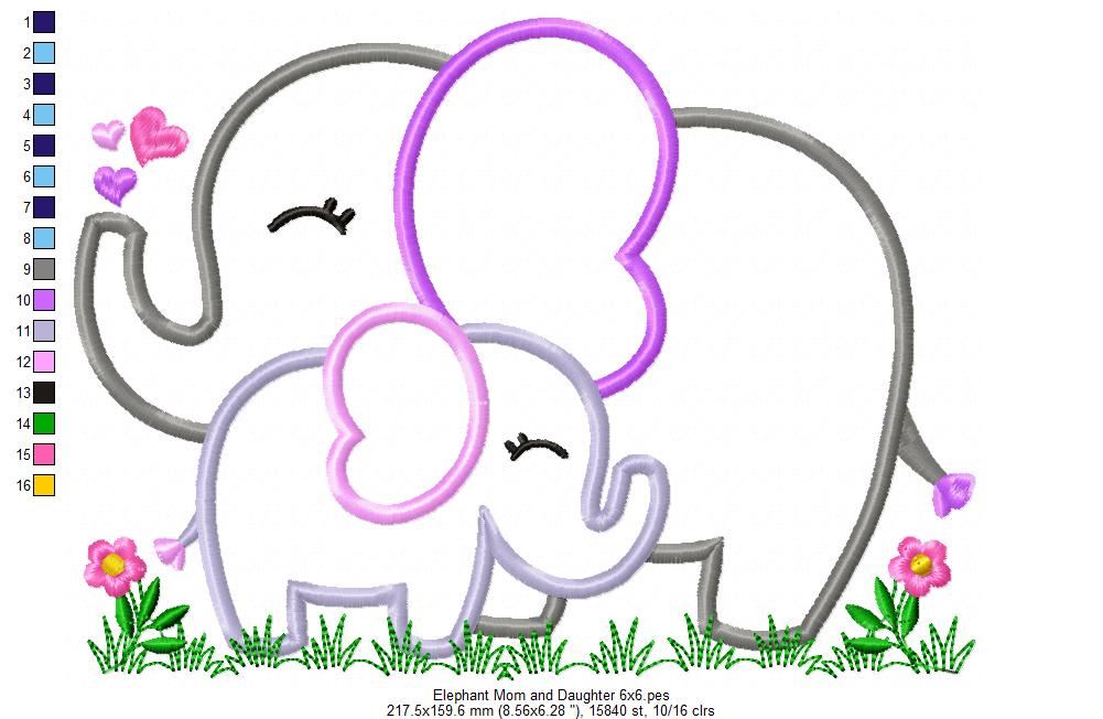 Elephant Mom and Daughter - Applique