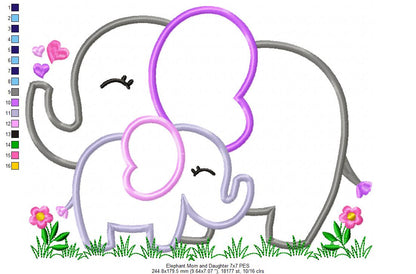Elephant Mom and Daughter – Applique – Machine Embroidery Design