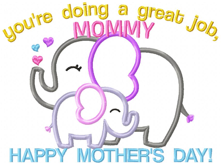 Elephants Happy Mother's Day - Applique - Machine Embroidery Design