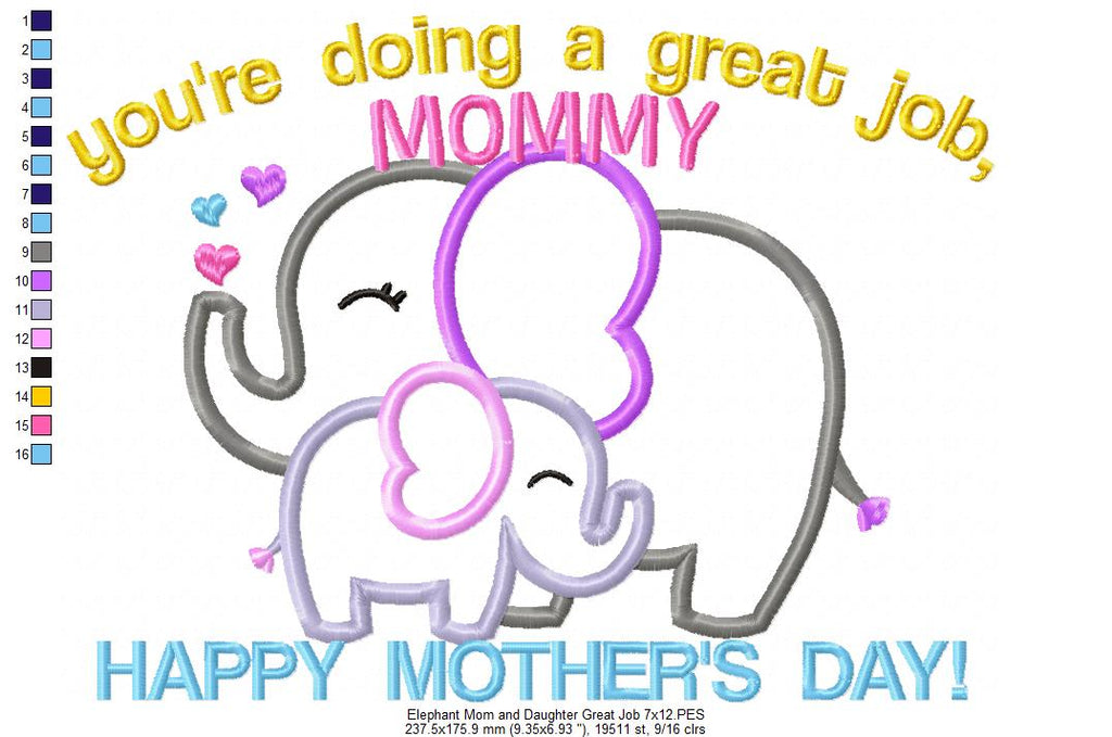 Elephants Happy Mother's Day - Applique