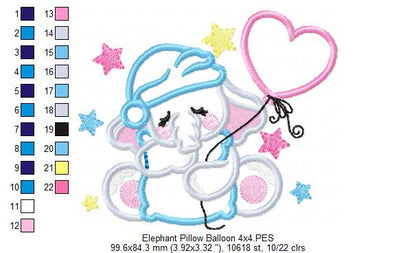 Elephant Hugging a Pillow - Applique