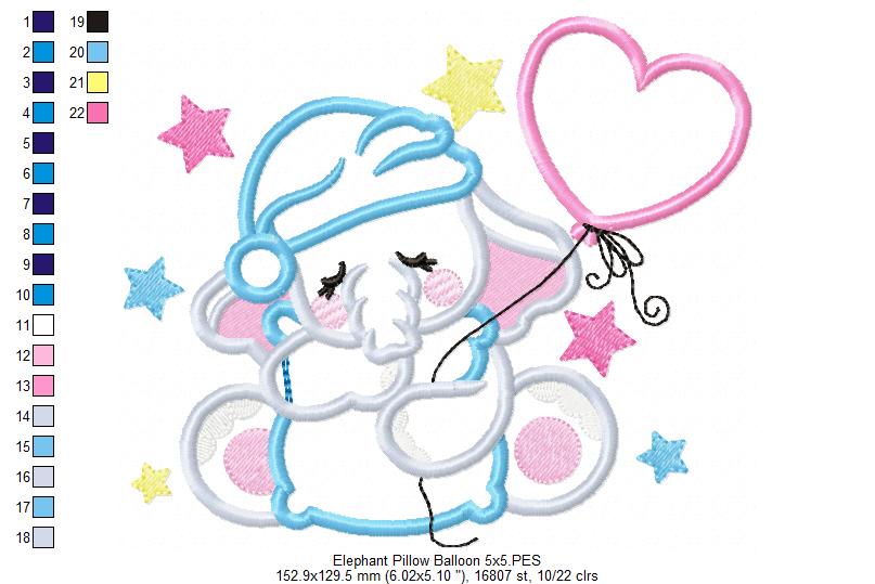 Elephant Hugging a Pillow - Applique