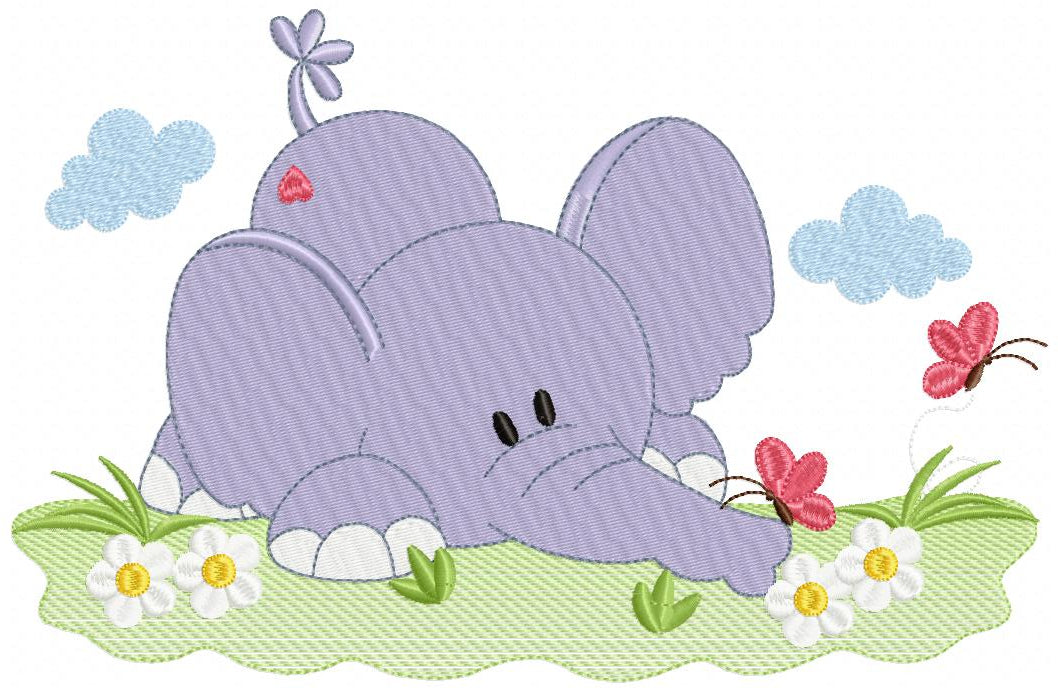 Elephant Playing with the Butterflies - Fill Stitch
