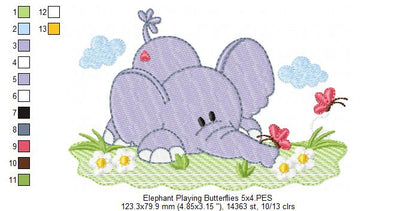 Elephant Playing with the Butterflies - Fill Stitch