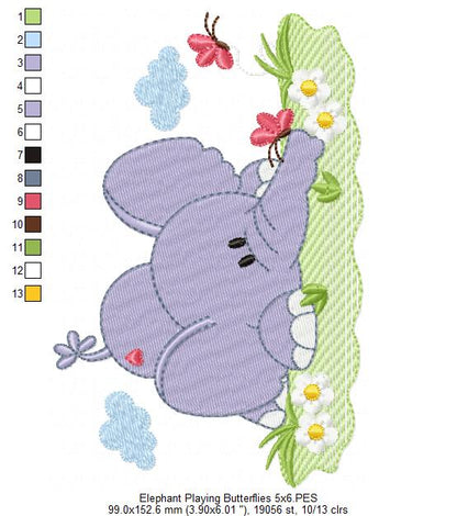 Elephant Playing with the Butterflies - Fill Stitch