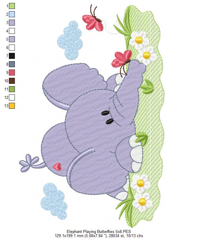 Elephant Playing with the Butterflies - Fill Stitch
