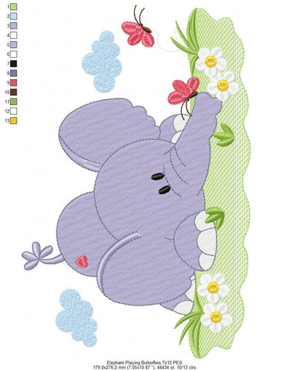 Elephant Playing with the Butterflies - Fill Stitch
