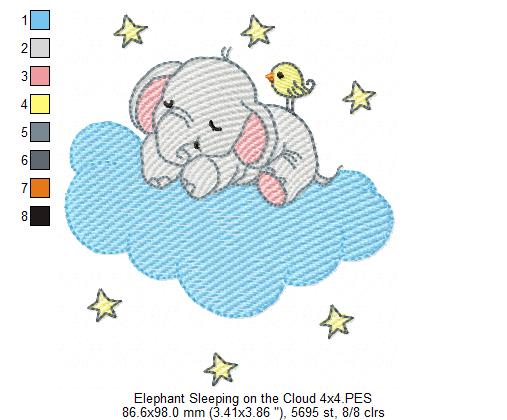 Sleepy Elephant on the Cloud - Fill Stitch