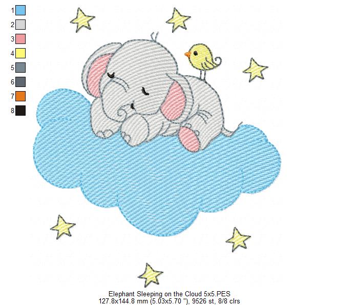 Sleepy Elephant on the Cloud - Fill Stitch