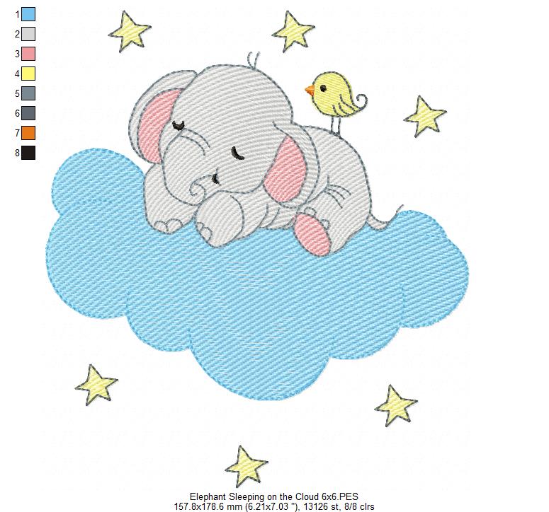 Sleepy Elephant on the Cloud - Fill Stitch