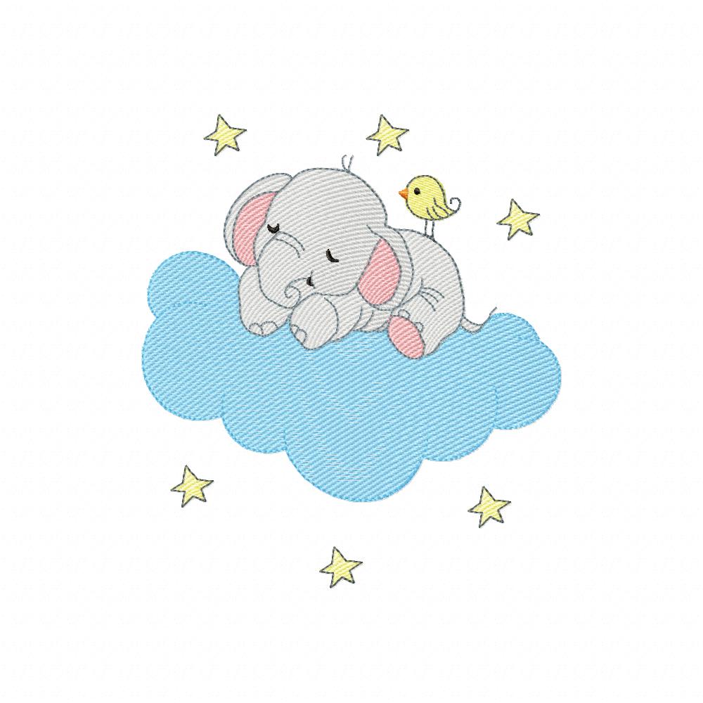 Sleepy Elephant on the Cloud - Fill Stitch