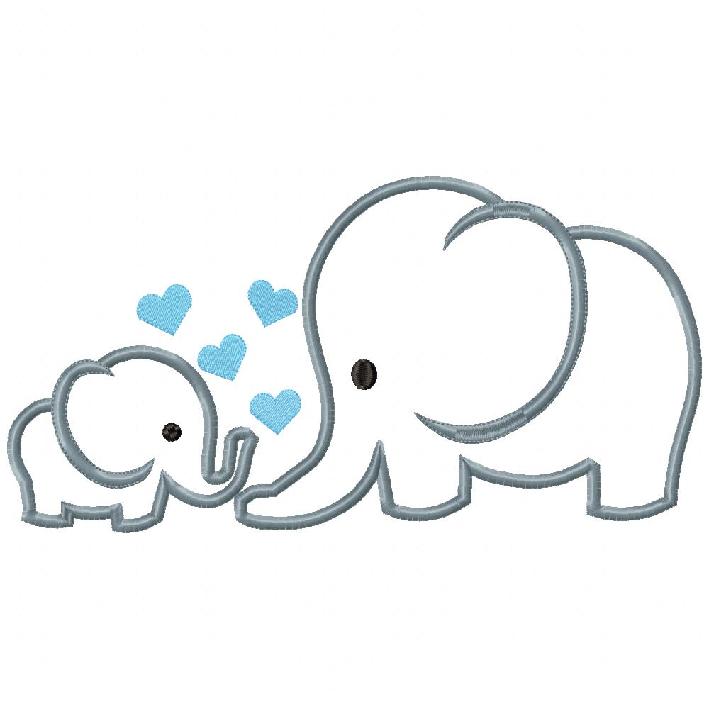 Elephant and Baby Elephant - Applique - Machine Embroidery Design
