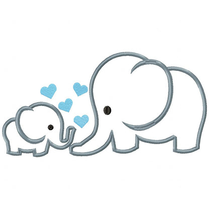 Elephant and Baby Elephant - Applique - Machine Embroidery Design