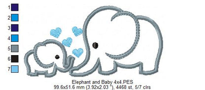 Elephant and Baby Elephant - Applique - Machine Embroidery Design