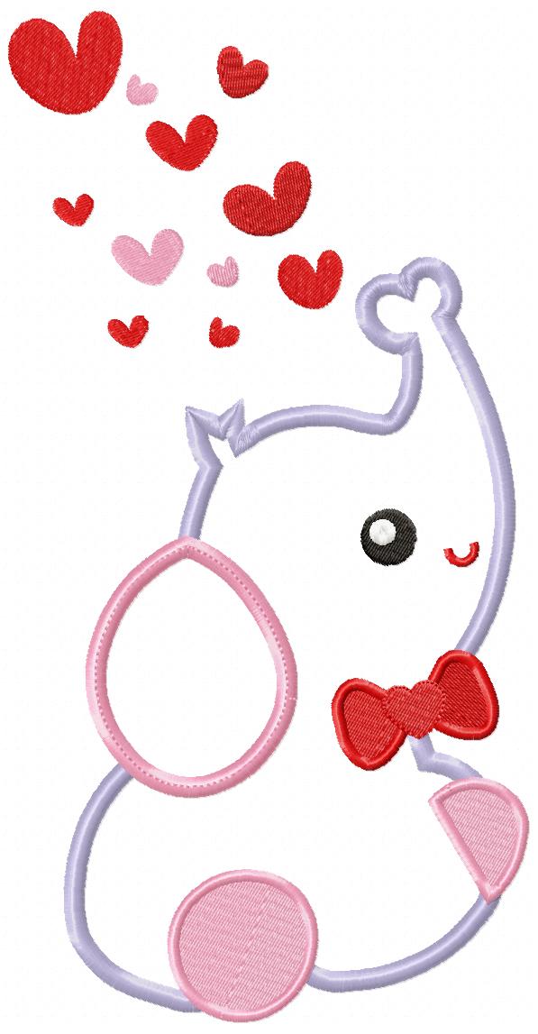Elephant and Hearts - Applique - Machine Embroidery Design