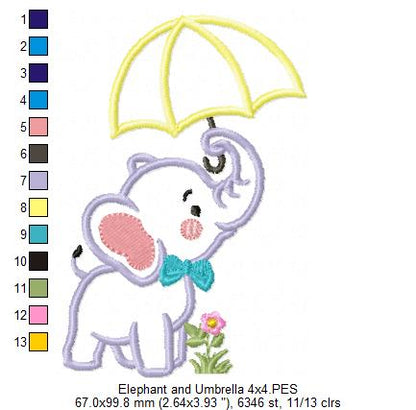 Elephant and Umbrella - Applique - Machine Embroidery Design