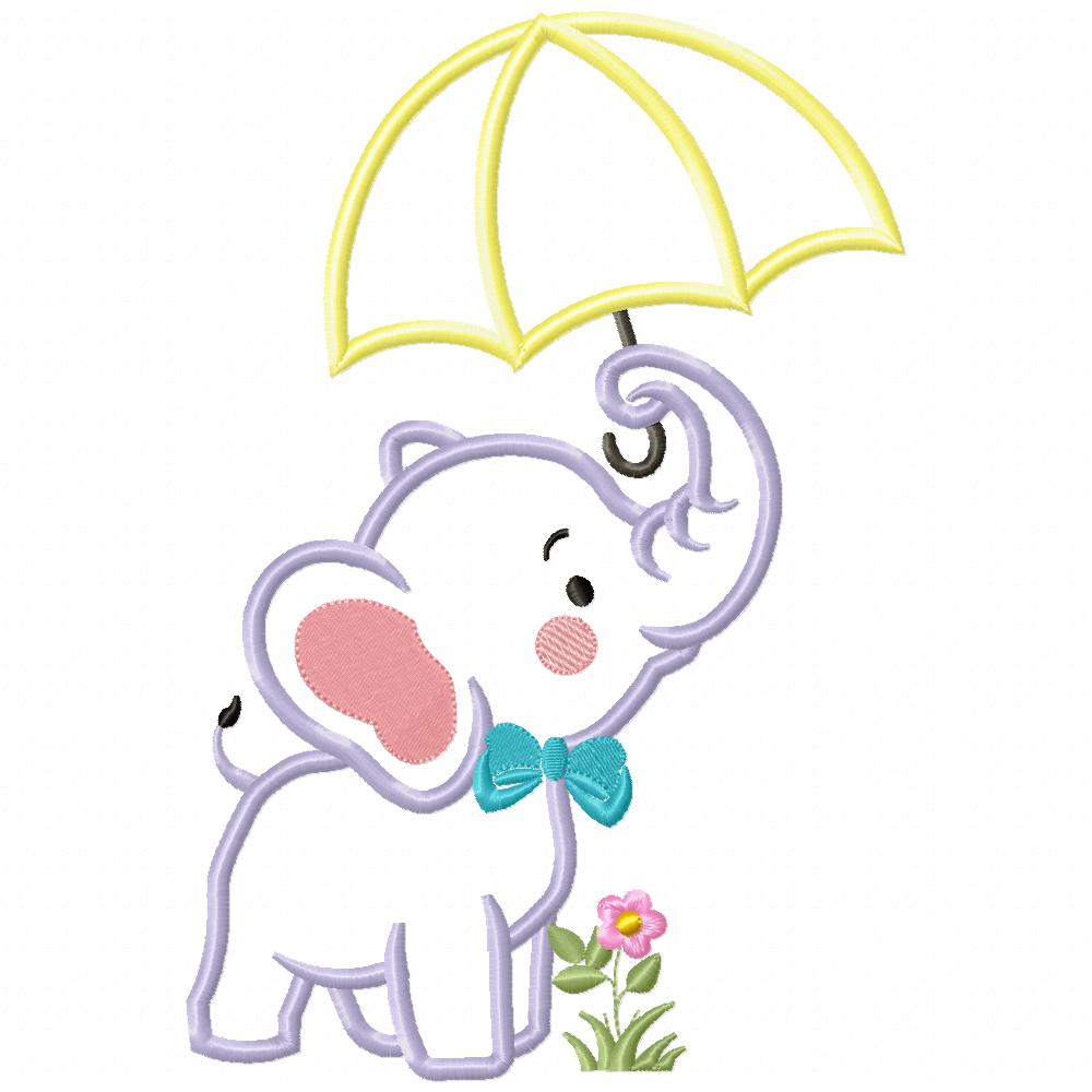 Elephant and Umbrella - Applique - Machine Embroidery Design