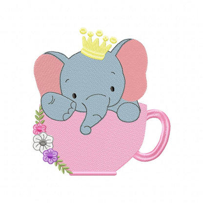Prince Elephant Teacup - Fill Stitch - Machine Embroidery Design