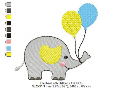 Elephant with Balloons - Fill Stitch