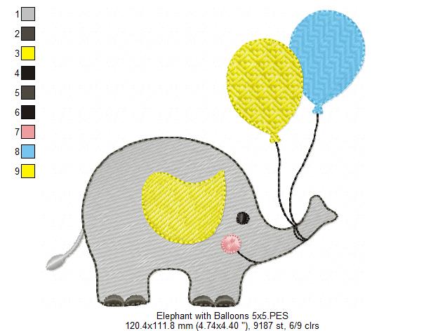 Elephant with Balloons - Fill Stitch