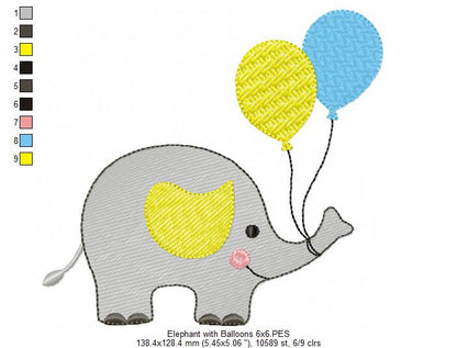 Elephant with Balloons - Fill Stitch