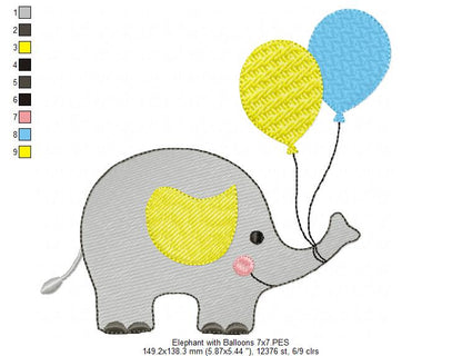 Elephant with Balloons - Fill Stitch