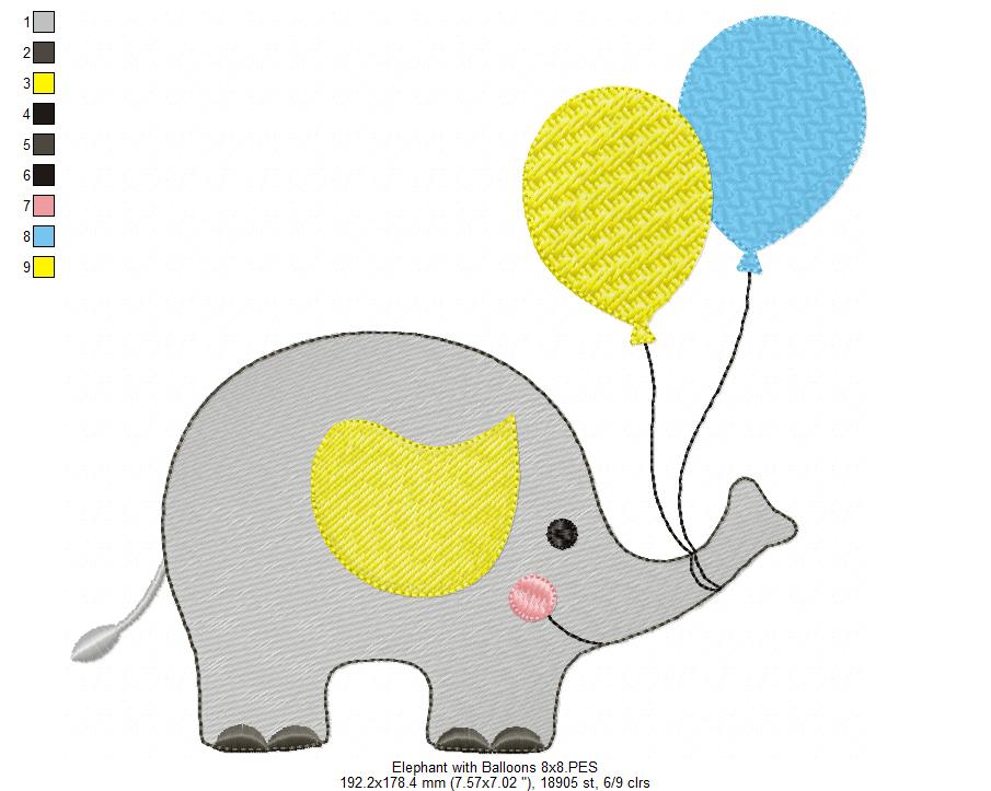 Elephant with Balloons - Fill Stitch