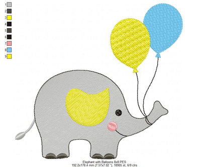 Elephant with Balloons - Fill Stitch