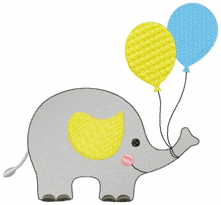 Elephant with Balloons - Fill Stitch