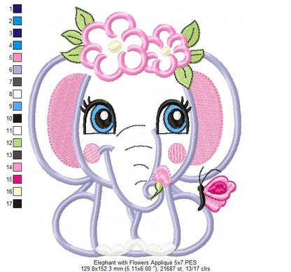 Elephant Girl with Flowers - Applique
