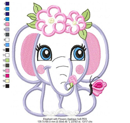 Elephant Girl with Flowers - Applique