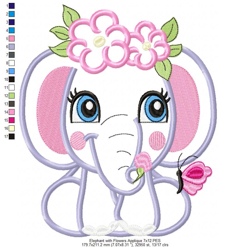 Elephant Girl with Flowers - Applique