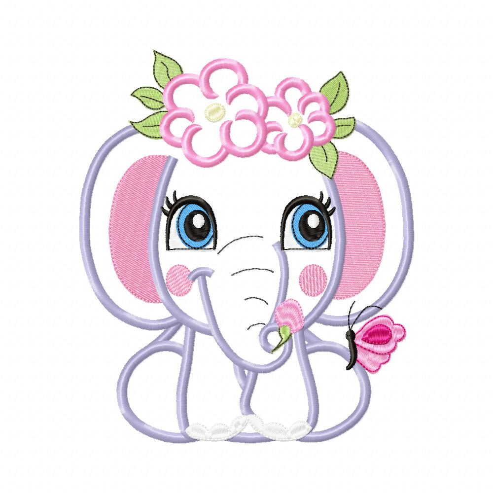 Elephant Girl with Flowers - Applique