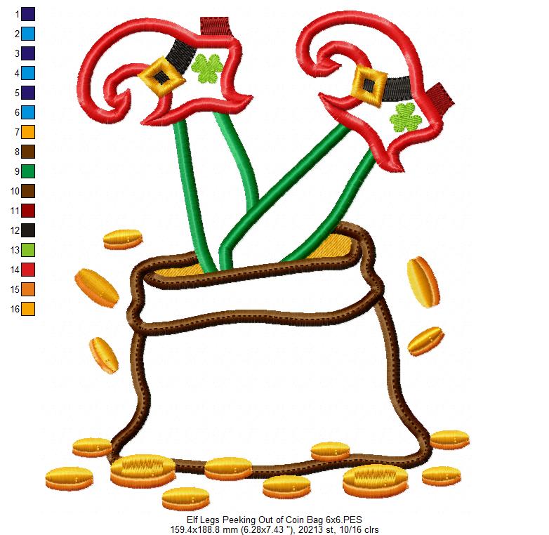 Elf Legs Peeking Out of Coin Bag - Applique