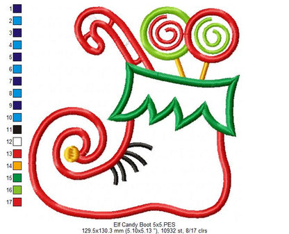 Christmas Candy Bag Elf Shoe - Applique