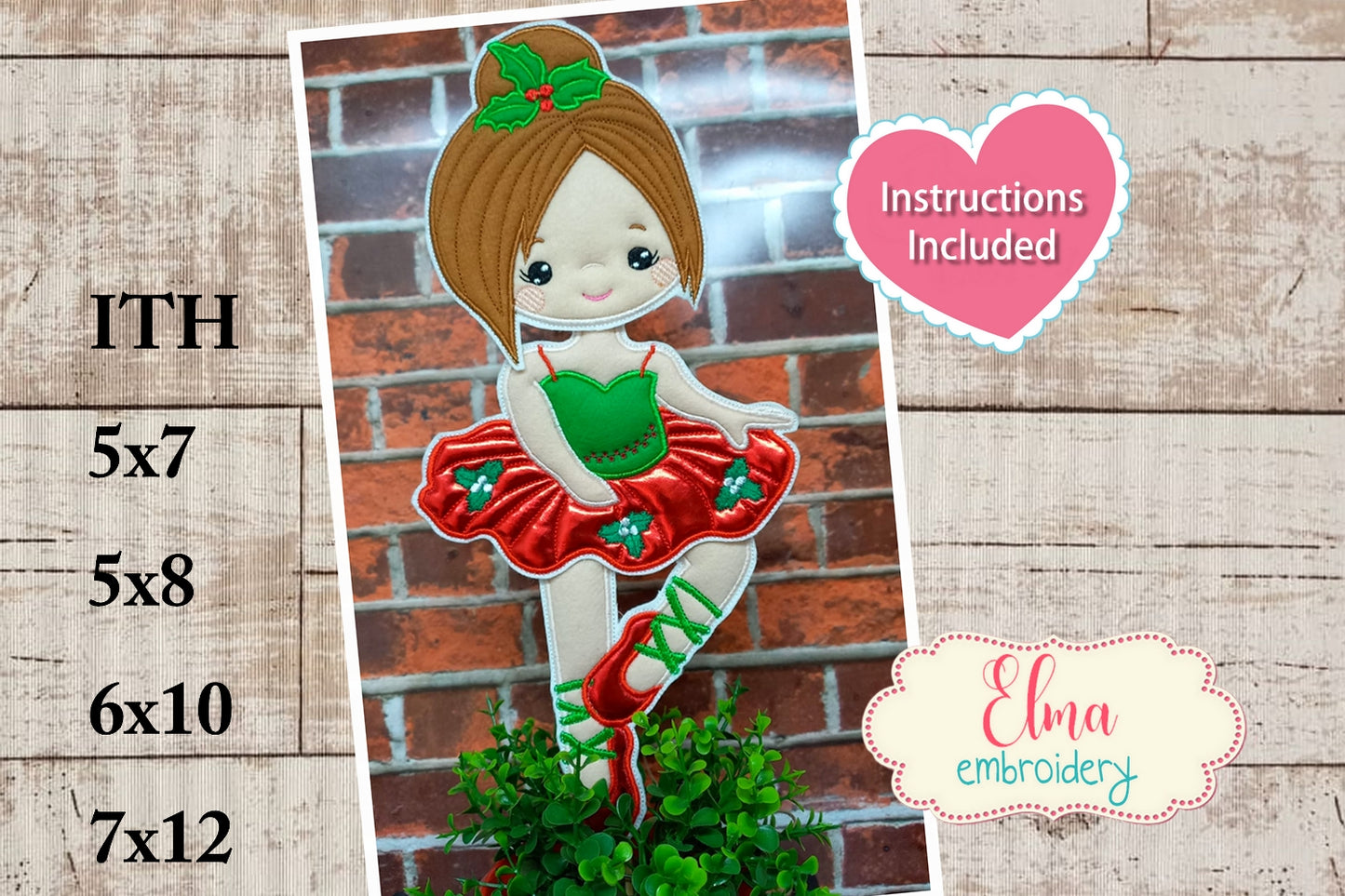 Nutcracker Ballerina Vase Ornament - ITH Project - Machine Embroidery Design