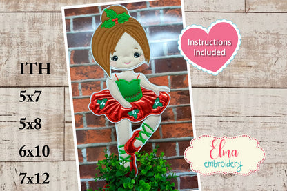 Nutcracker Ballerina Vase Ornament - ITH Project - Machine Embroidery Design