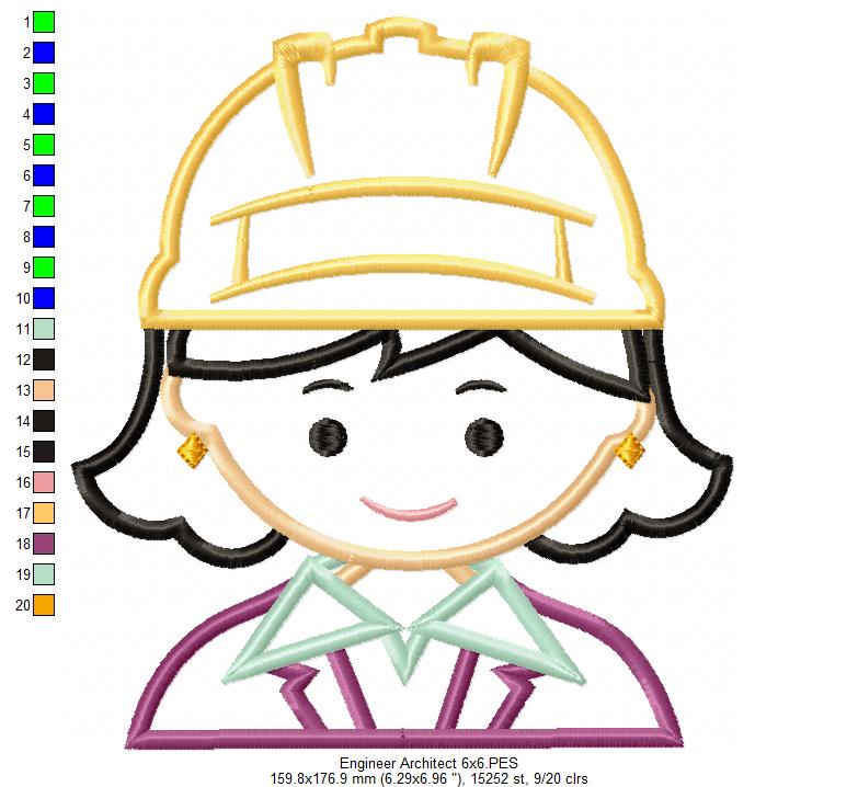 Little Builder Girl Charm – Appliqué - Machine Embroidery Design