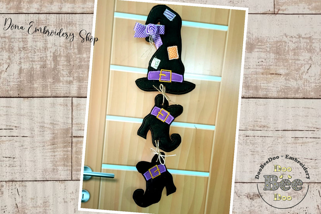 Witch Hat and Shoes Door Ornament - ITH Project - Machine Embroidery Design