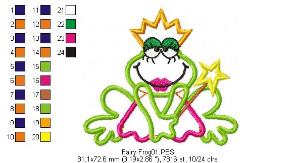 Fairy Frog - Applique - Machine Embroidery Design