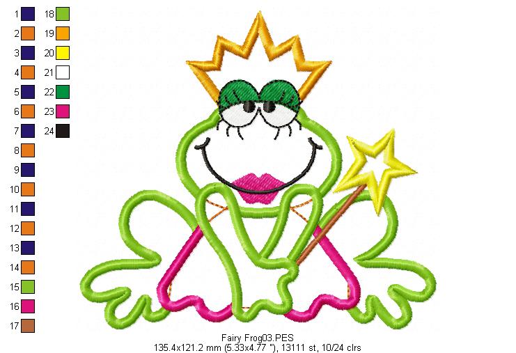 Fairy Frog - Applique - Machine Embroidery Design