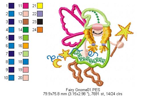 Gnome Fairy - Applique - Machine Embroidery Design