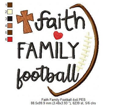 Faith Family Football - Fill Stitch - Machine Embroidery Design