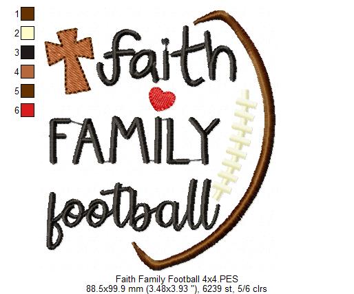 Faith Family Football - Fill Stitch - Machine Embroidery Design