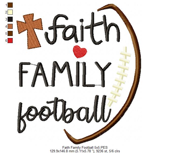 Faith Family Football - Fill Stitch - Machine Embroidery Design