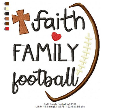 Faith Family Football - Fill Stitch - Machine Embroidery Design