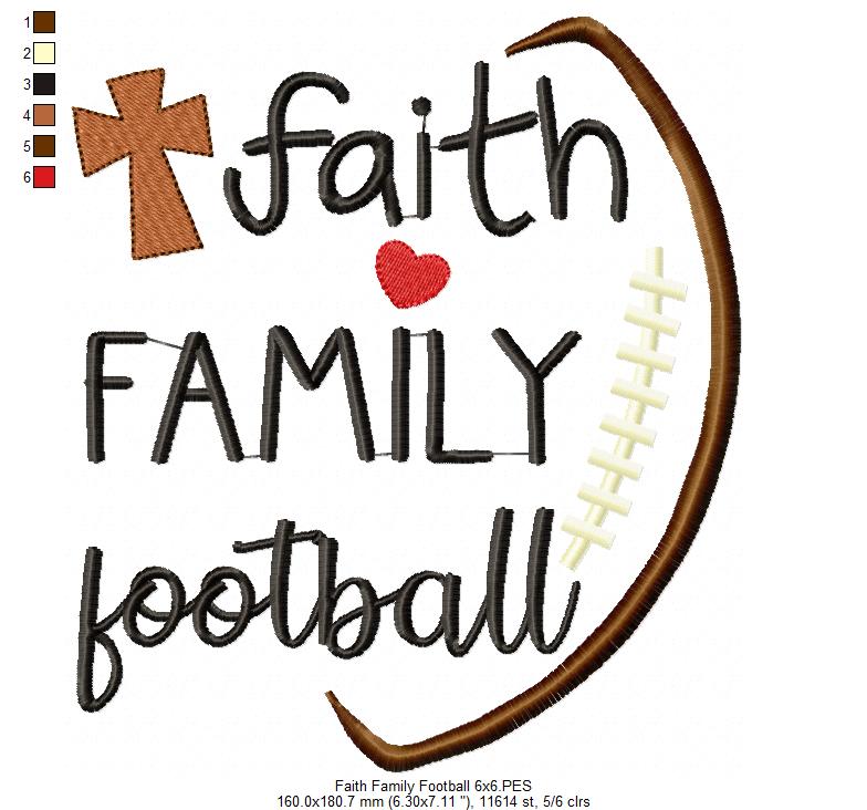 Faith Family Football - Fill Stitch - Machine Embroidery Design