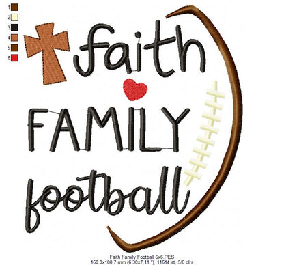 Faith Family Football - Fill Stitch - Machine Embroidery Design